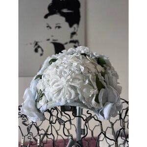 Vintage Floral Pillbox Hat Blue White Faux Flower Mid Century 1950s 1960s Retro